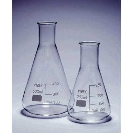 Erlenmeyer gradué 500 ml en verre Pyrex, col étroit, à usage intensif -  Matériel de laboratoire
