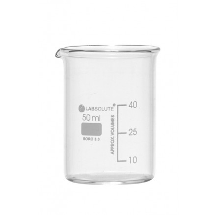 BECHER A BEC FORME BASSE VERRE BOROSILICATE GRADUE 50ML - X10